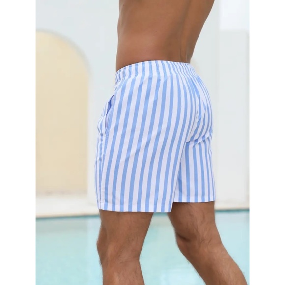 BNWT Isabelle LaRue Men's Blue and White Stripe Swim Shorts - Picture 4 of 9